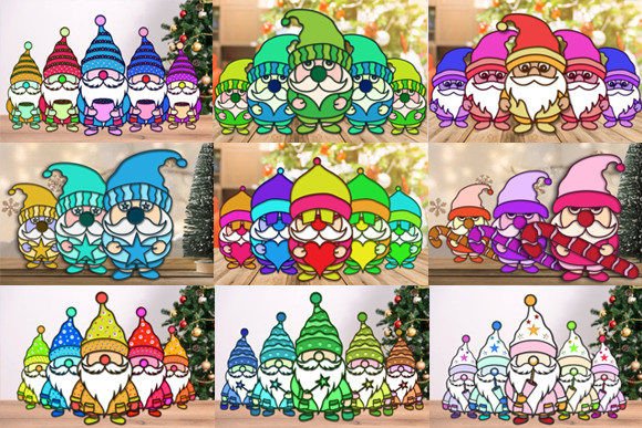 3D Christmas Gnome Paper Cut SVG Set for Laser Cutting