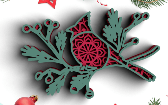3D Christmas SVG DXF Cardinal SVG for Laser Cutting and Shadow Boxes