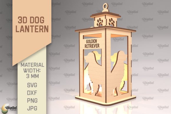 3D Dog Lantern Laser Cut. 3D Lamp SVG