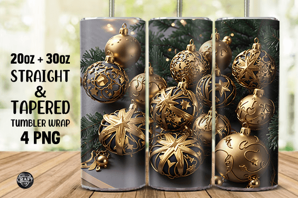 3D Gold Star Ornaments Christmas Tumbler Graphics and Tumbler Wraps
