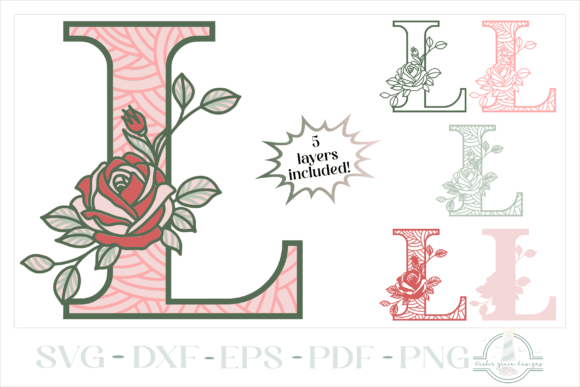 3D Letter L - Rose Monogram SVG for Laser Cutting and Signs