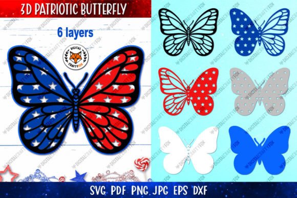 3D Patriotic Butterfly Template SVG