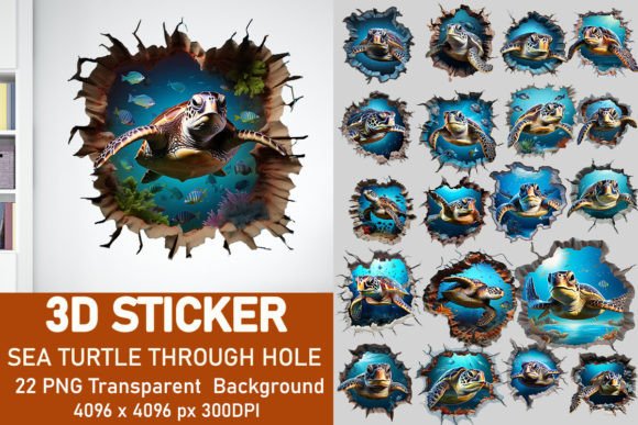 3D Sea Turtle Through the Hole Stickers Graphics for Crafts