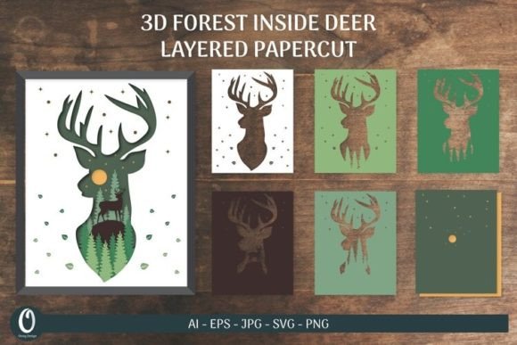 3d Shadowbox Deer Layered Papercut: 3D SVG for Shadow Boxes