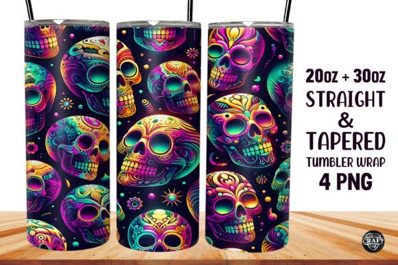 3D Skulls Sublimation Skinny Tumbler 20o Graphics and Tumbler Wraps