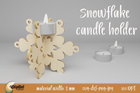 3D Snowflake Candle Holder. Design SVG: Laser Cutting & Winter Amp