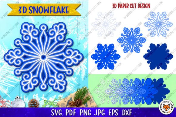 3D Snowflake Papercut SVG, 3D Christmas for Laser Cutting and Winter Amp