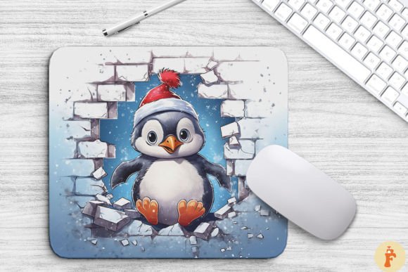 3D Xmas Penguin Peeps out Broken Wall Graphics and Backgrounds Review