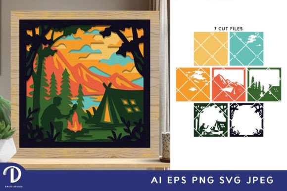 Camping in the Forest 3D Shadow Box SVG