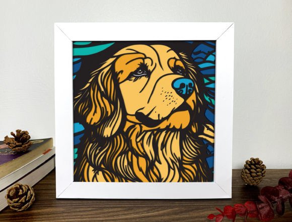 Golden Retriever Stained Glass 3D Box for Dogs & 3D SVG