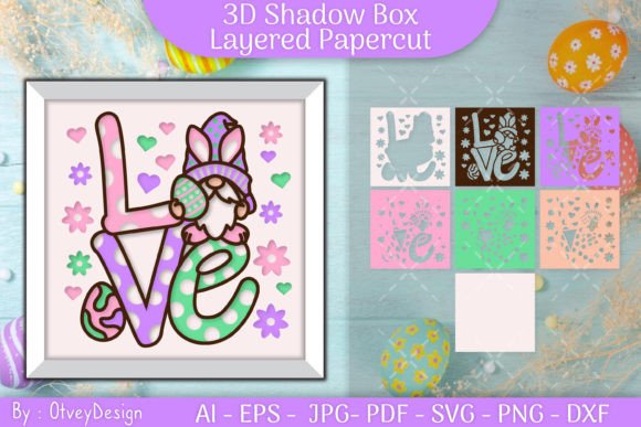 Love Gnome Easter 3D Shadow Box Layered Graphics in Crafts