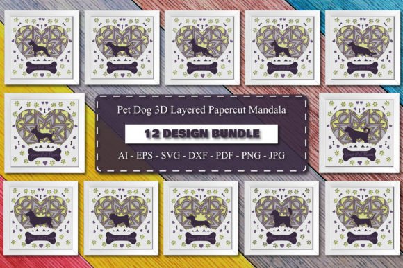 Pet Dog 3D Layered Papercut Bundle for Laser Cutting and Wall Decor