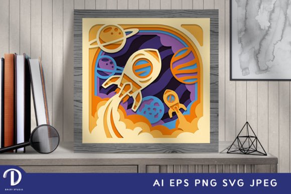 Rocket in Outer Space 3D Shadow Box SVG