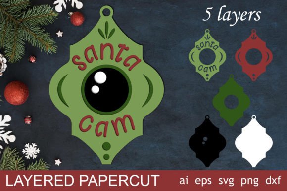 Santa Cam Ornament, Christmas 3d Layered