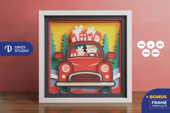 Santa Drives a Truck of Present 3D SVG