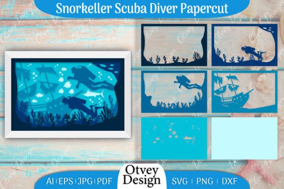Scuba Diver 3D ShadowBox: Graphics for Crafts & Brands