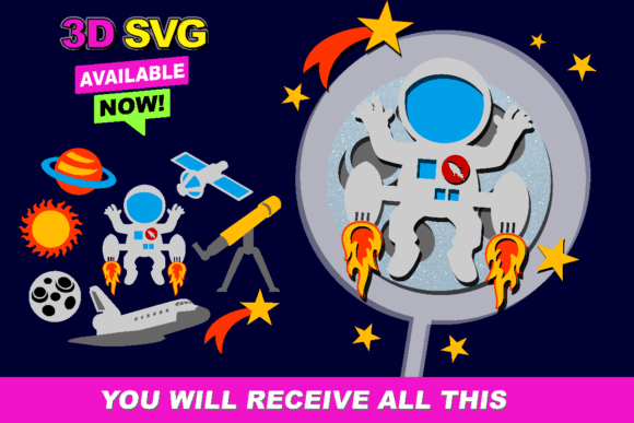 Space Silhouette Elements 3D SVG for Laser Cutting Birthday
