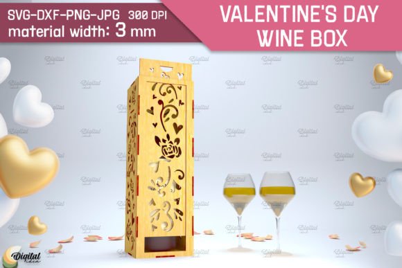 Valentine Day Wine Box SVG. 3D LaserCut